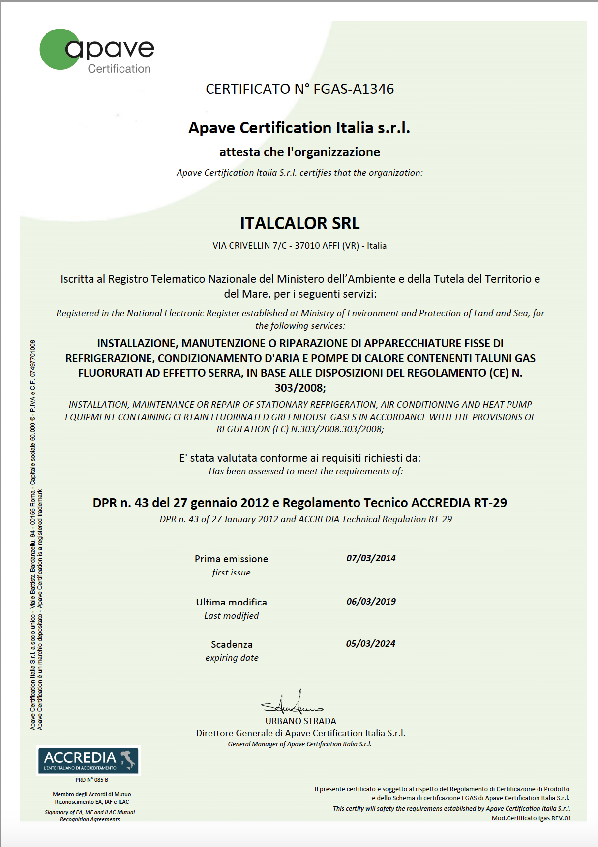 Certificato azienda